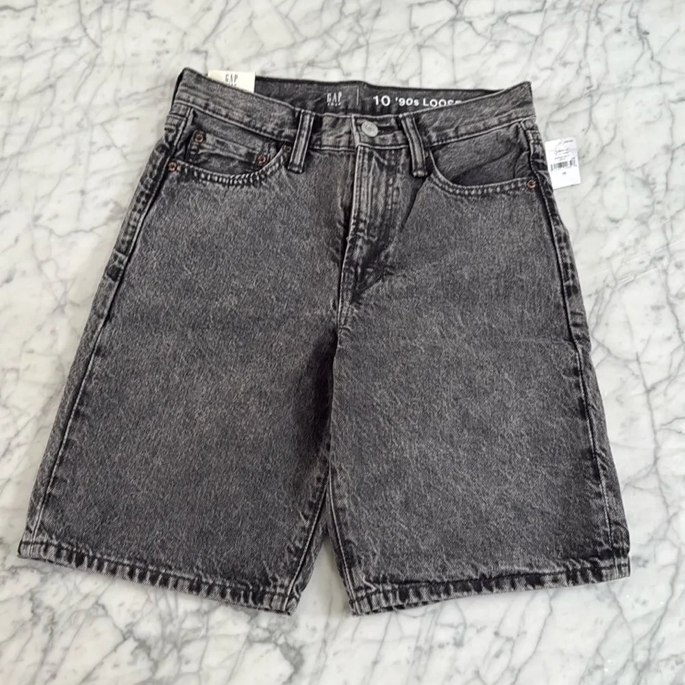 NWT Gap Teen 90s Loose Jean shorts gray washed distressed size 10